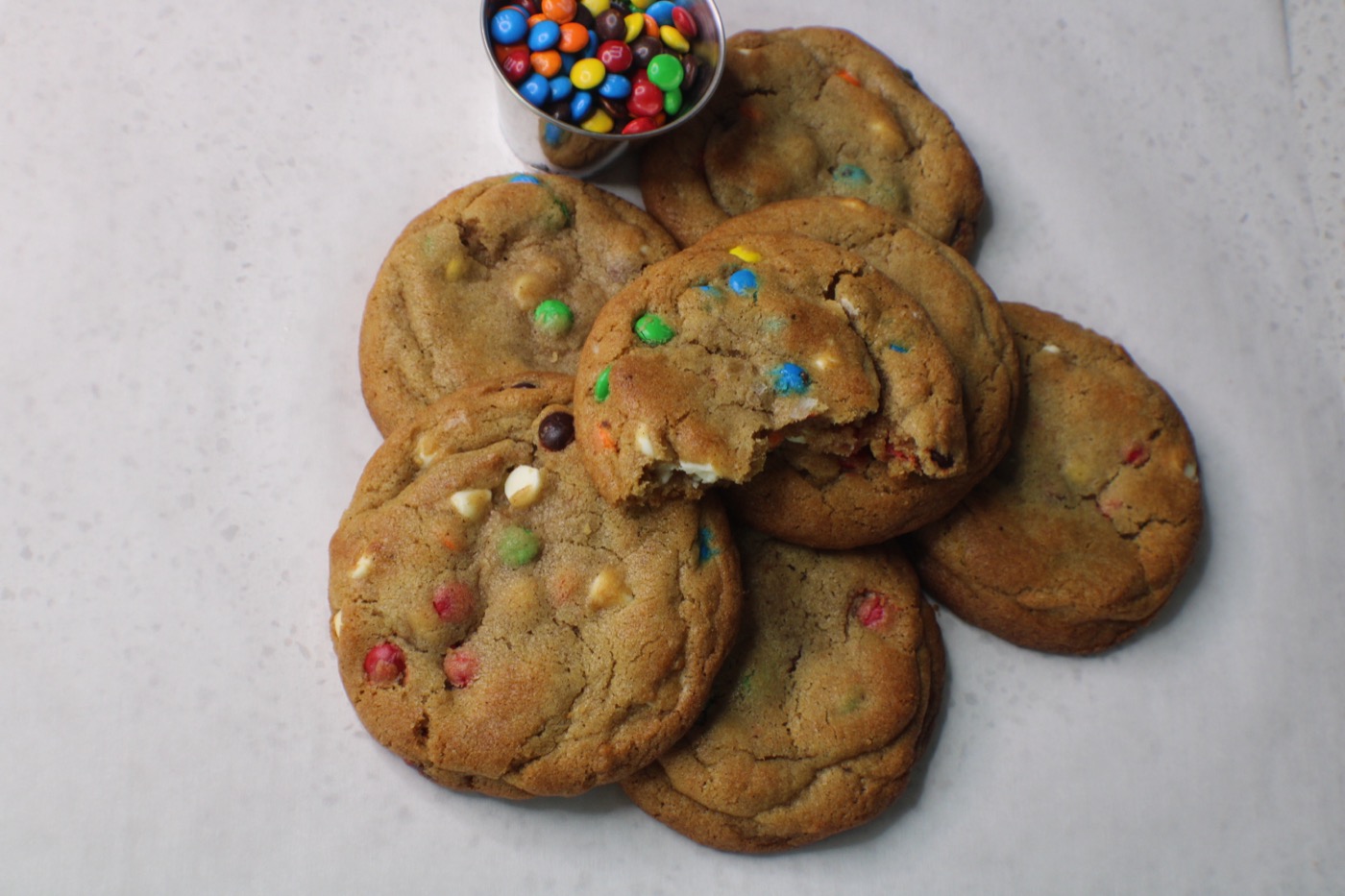 M&M Cookies — flat lay